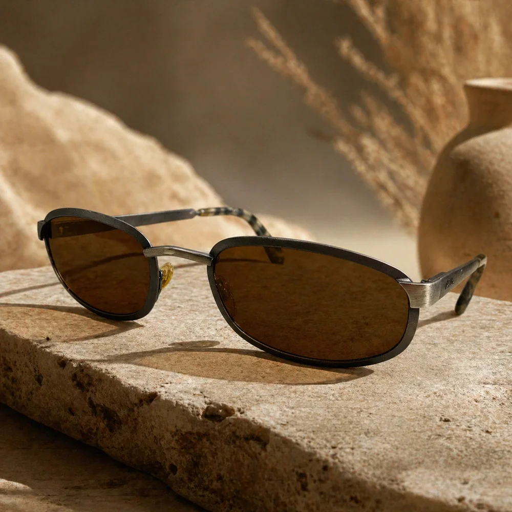 Vtg 90s Revo 1416/044 “City” Sunglasses Italy Gunmetal Brown Light Mirror Lenses